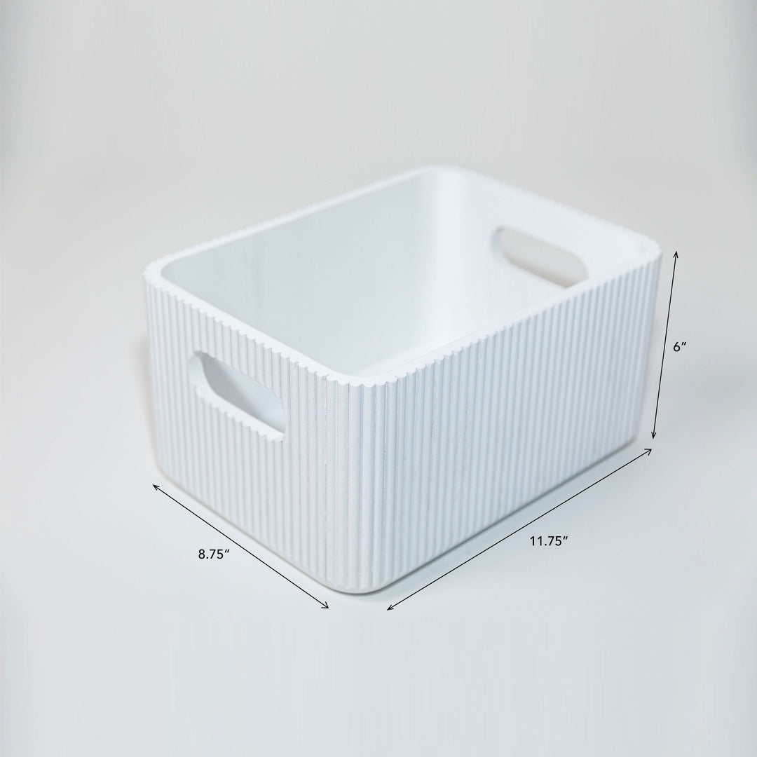 Wooden Ribbed Bins – White