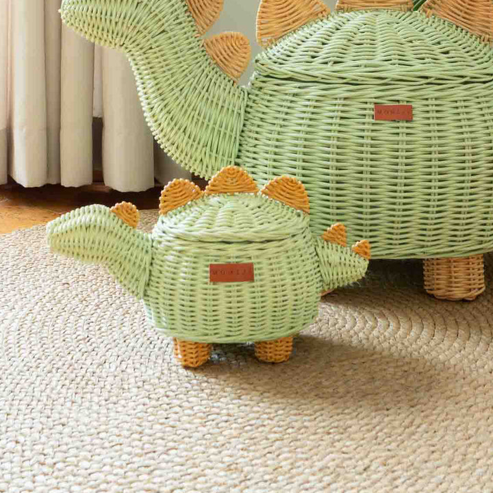 Dinosaur Rattan Storage Basket Mint Green - Small
