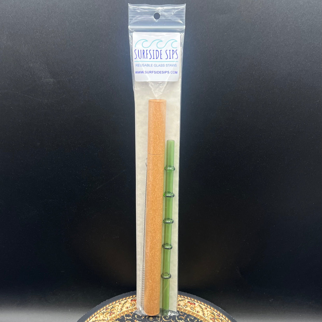 "Tiki Bamboo" 8" Reusable glass straw travel kit
