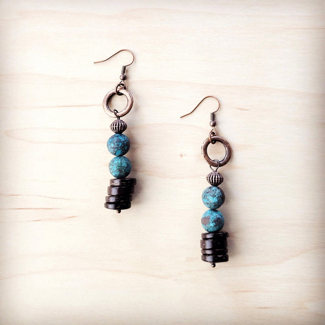 **Natural American Turquoise and Wood Earrings 226h