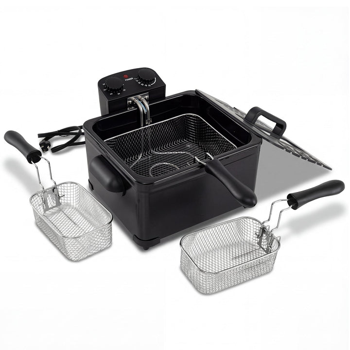 Electric Deep Fryer 5.3QT/21-Cup Stainless Steel 1700W with Triple Basket