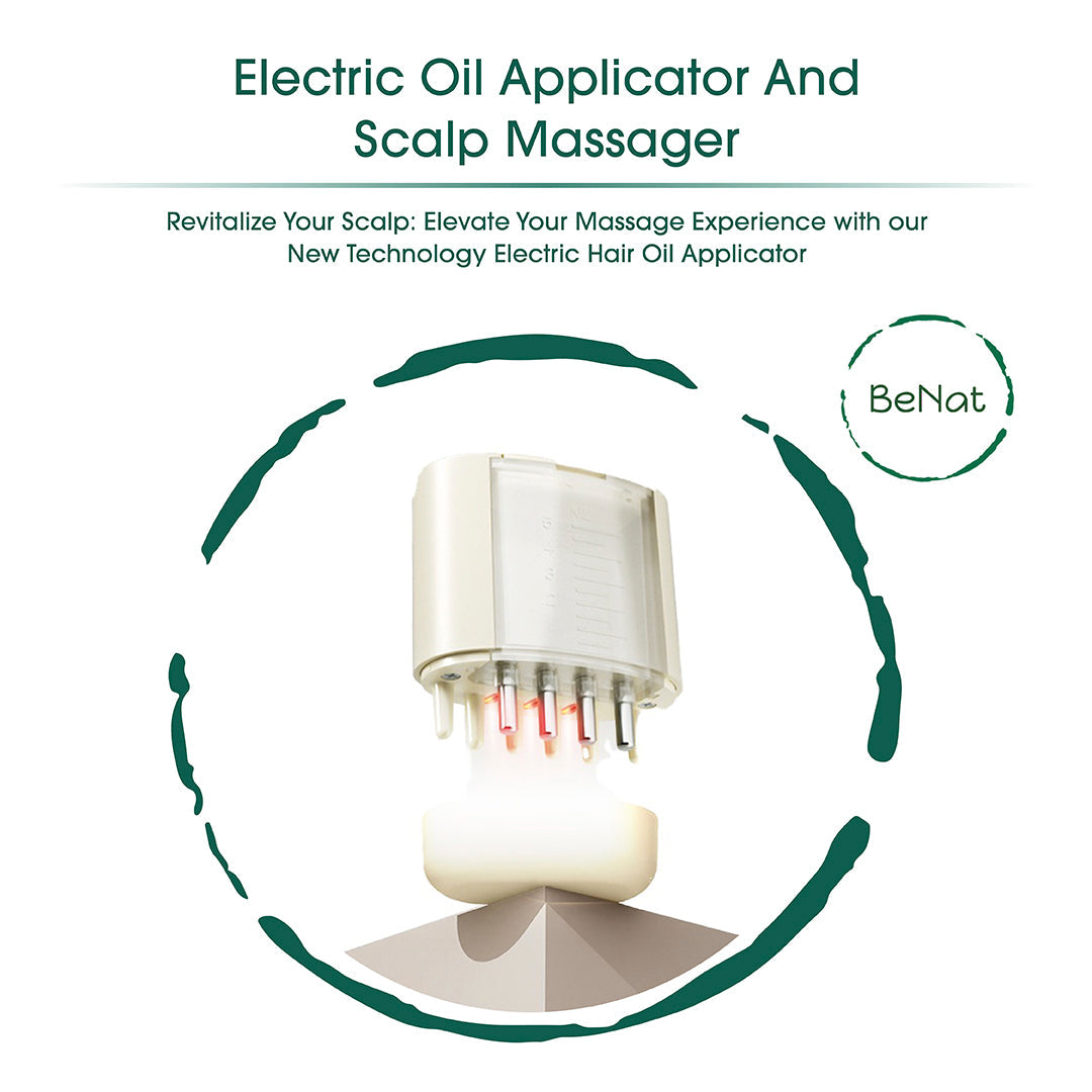 Electric oil applicator and scalp massager kit with nozzle tips and built-in tank