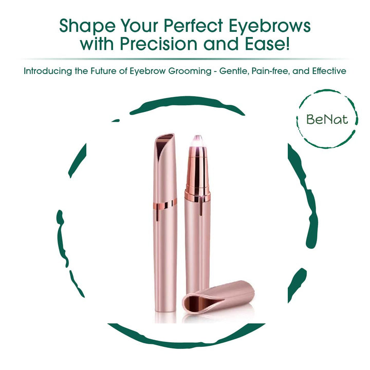 BeNAt eyebrow grooming set with two rose-pink tools and protective cap