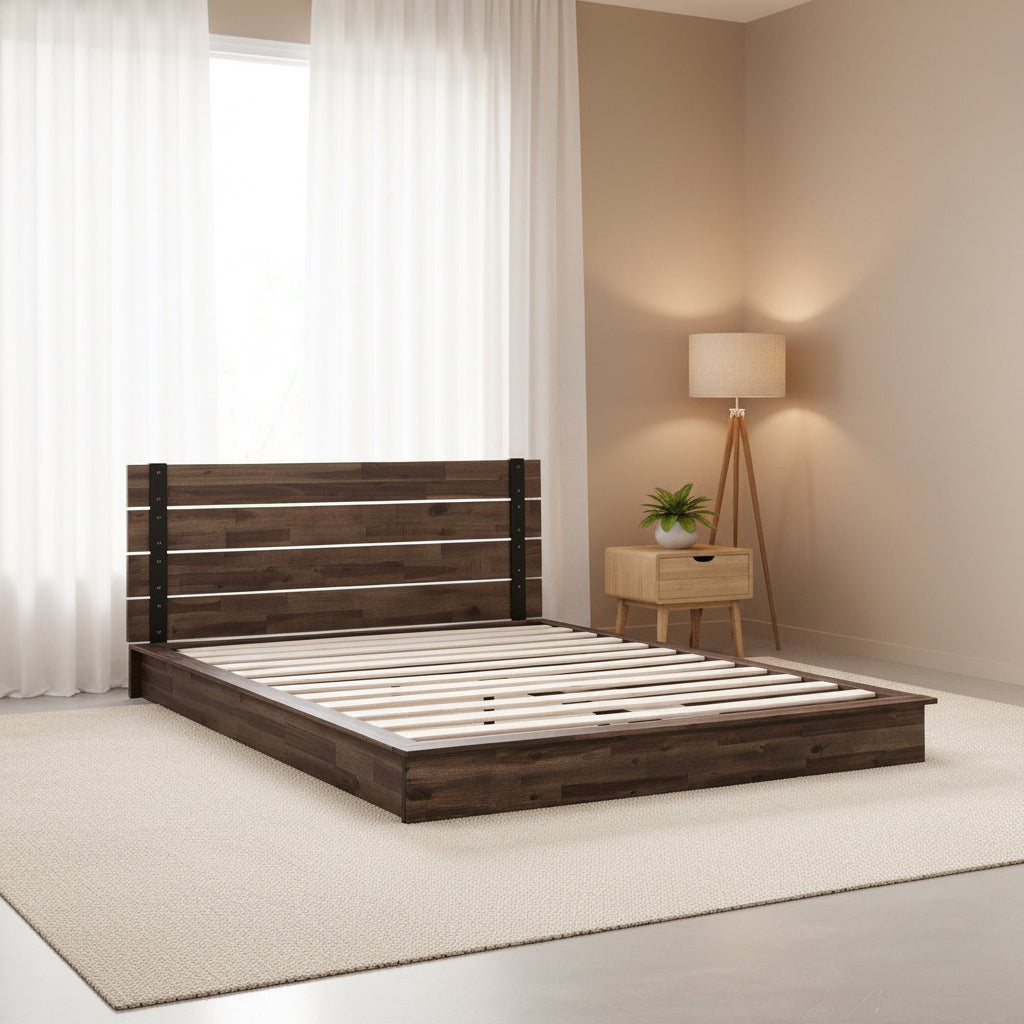 Full size Farmhouse Wood Industrial Low Profile Platform Bed Frame