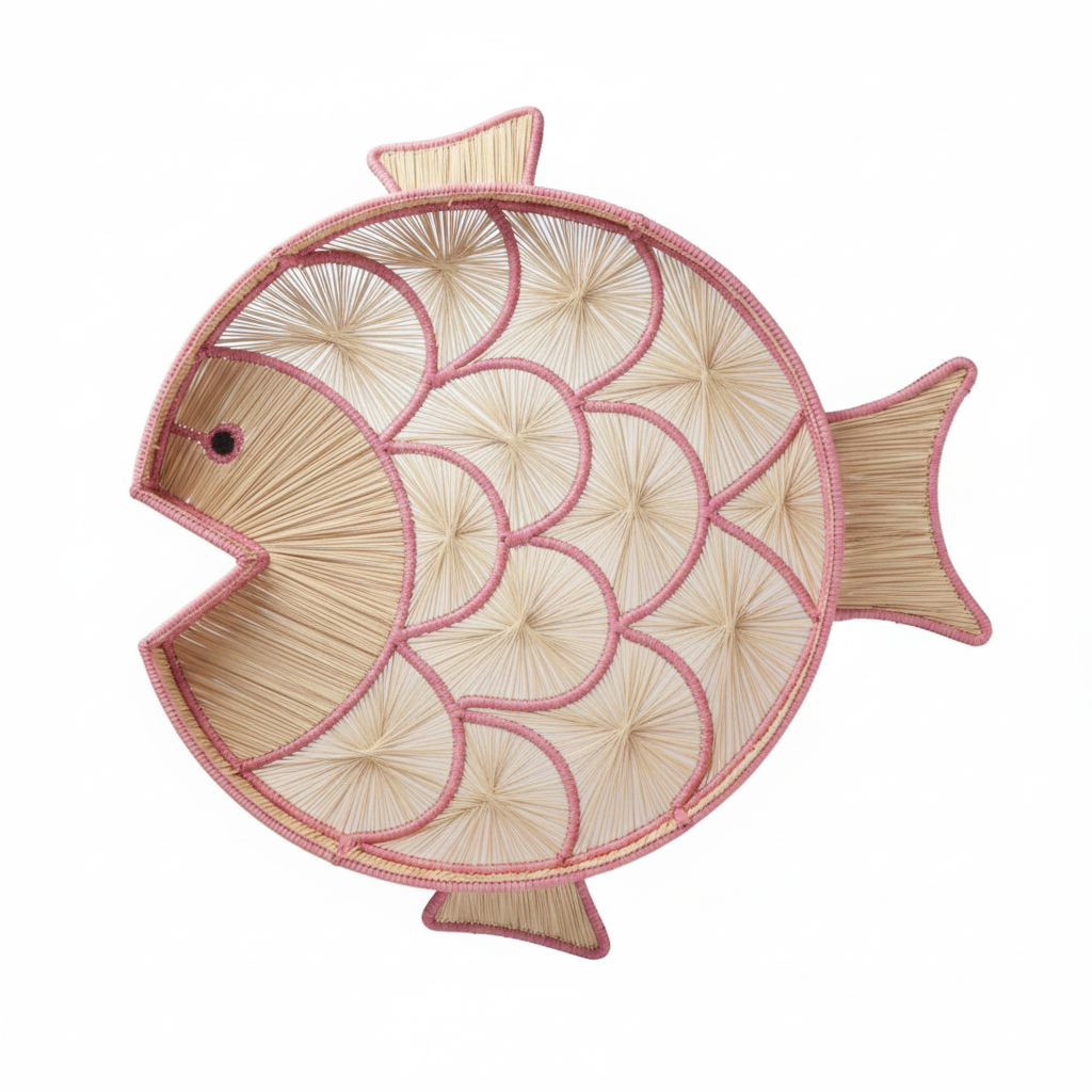 Fish Round Handwoven Decorative Iraca Tray