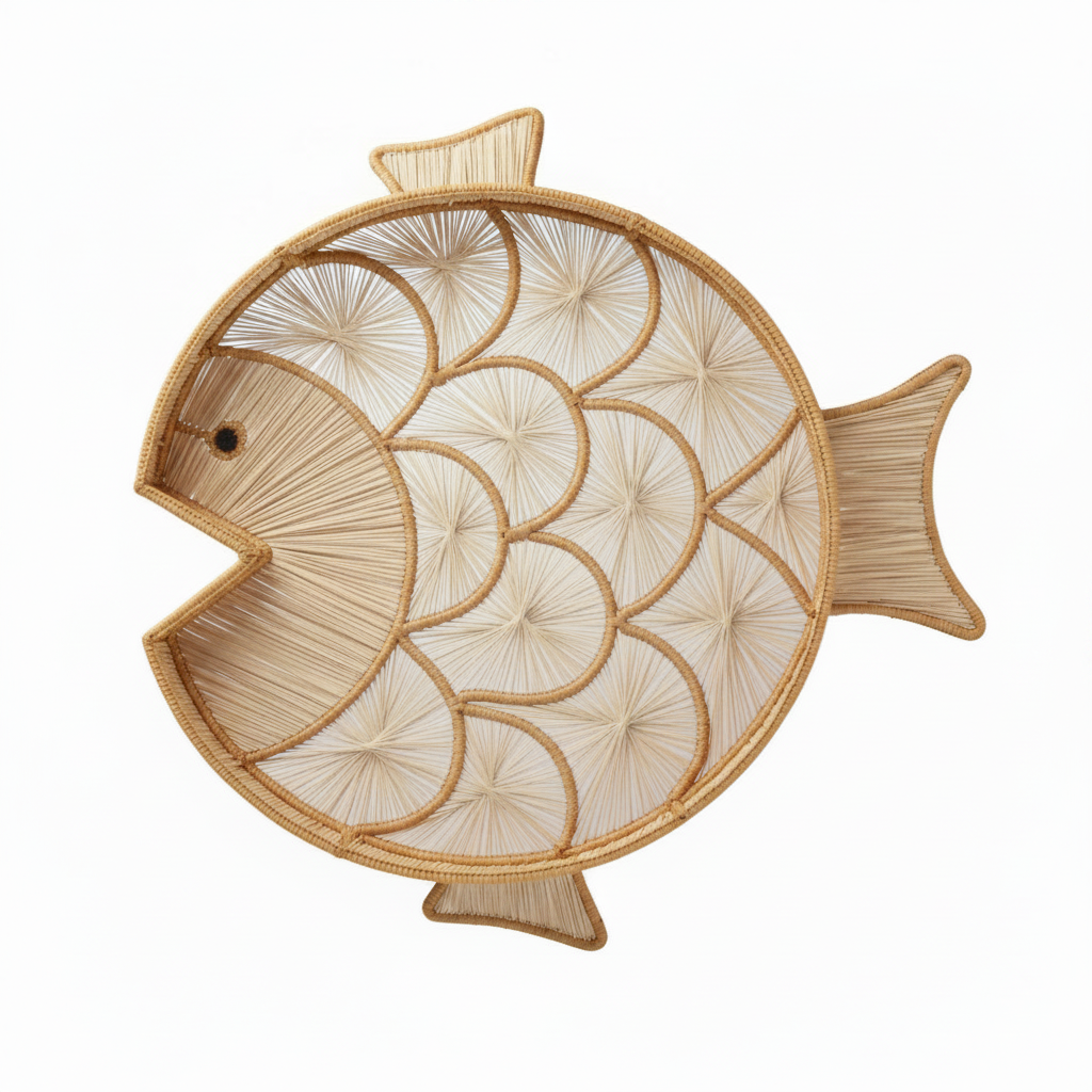 Fish Round Handwoven Decorative Iraca Tray