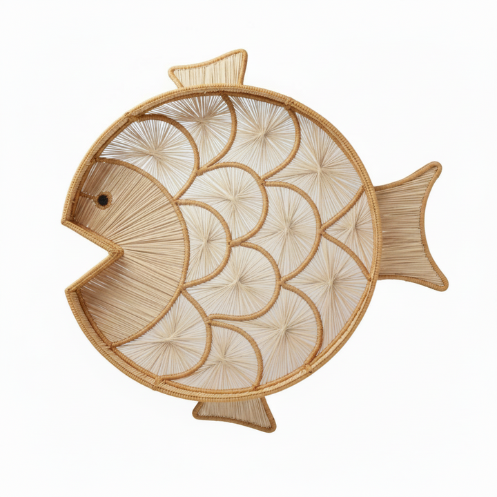 Fish Round Handwoven Decorative Iraca Tray