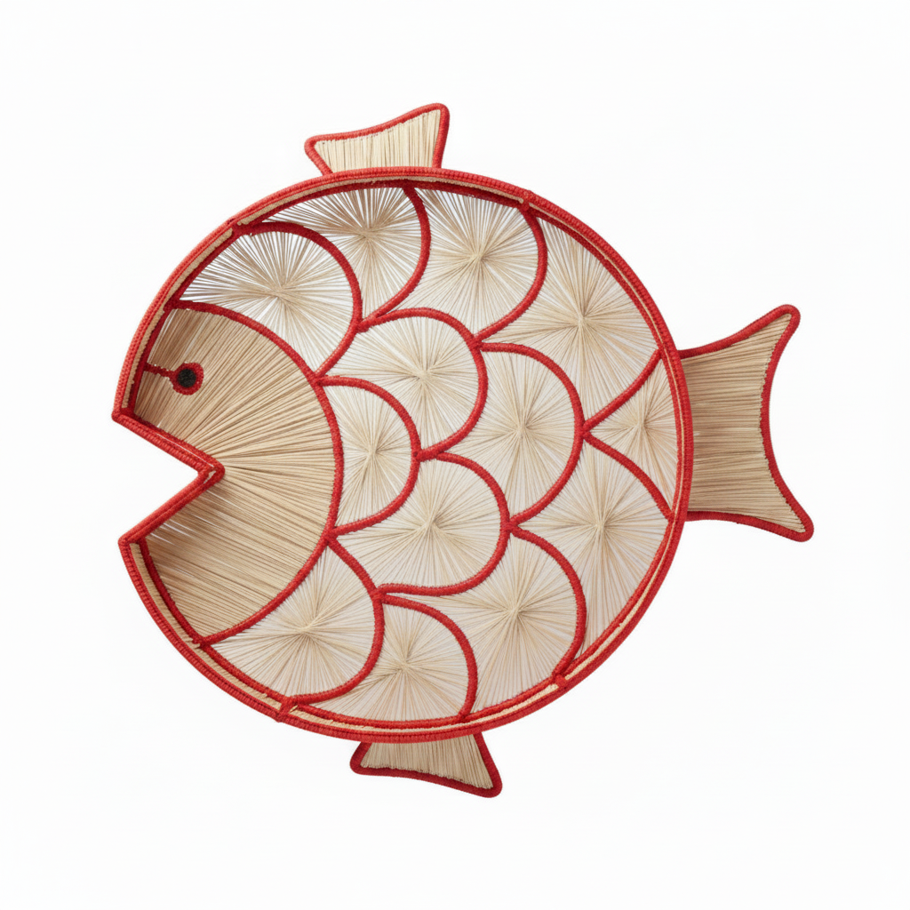 Fish Round Handwoven Decorative Iraca Tray