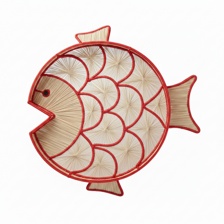 Fish Round Handwoven Decorative Iraca Tray