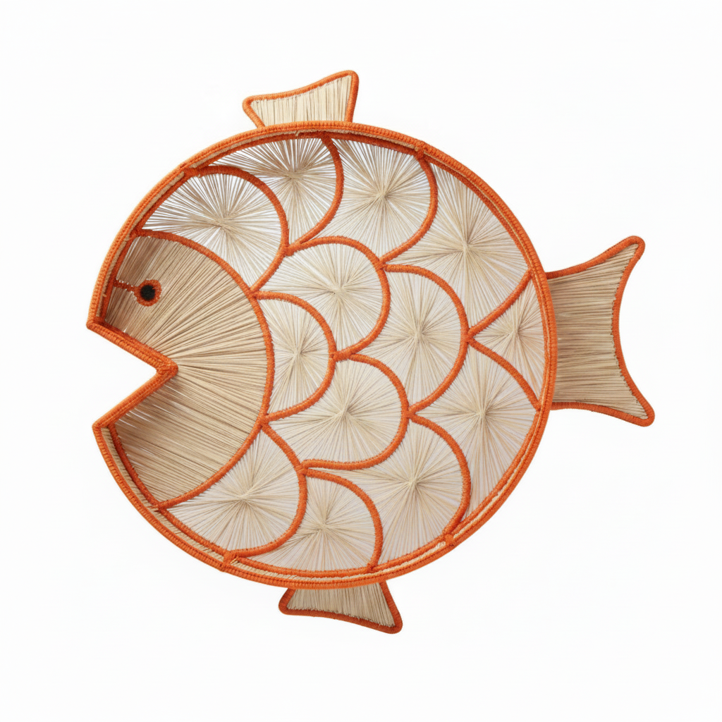 Fish Round Handwoven Decorative Iraca Tray