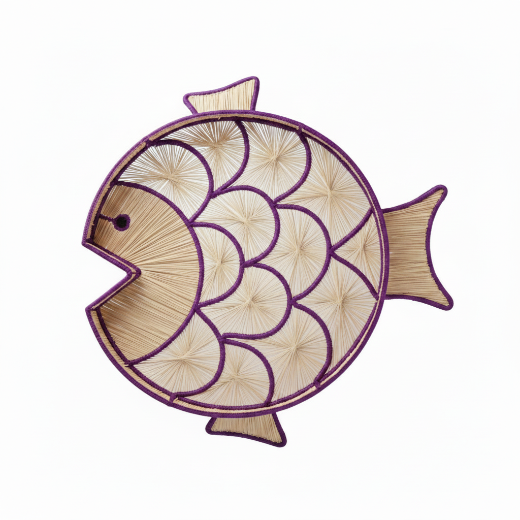 Fish Round Handwoven Decorative Iraca Tray