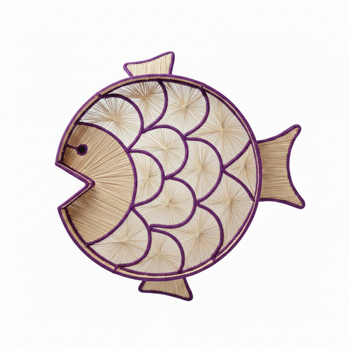 Fish Round Handwoven Decorative Iraca Tray