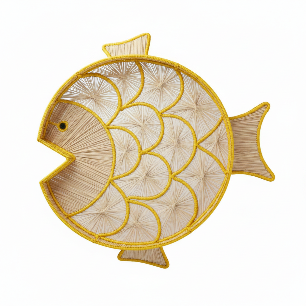 Fish Round Handwoven Decorative Iraca Tray