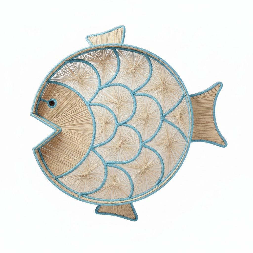 Fish Round Handwoven Decorative Iraca Tray