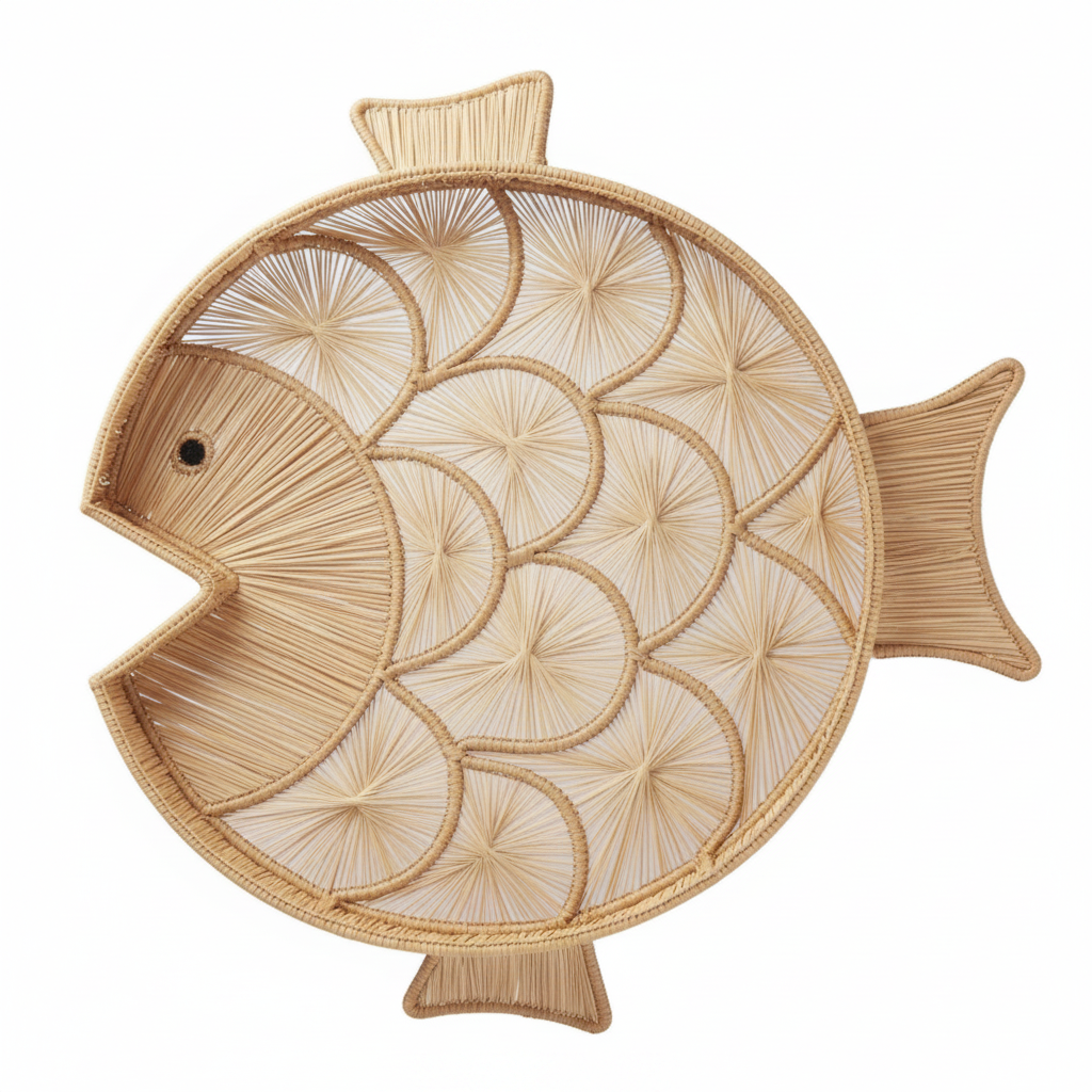 Fish Round Handwoven Decorative Iraca Tray