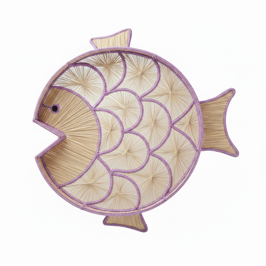Fish Round Handwoven Decorative Iraca Tray