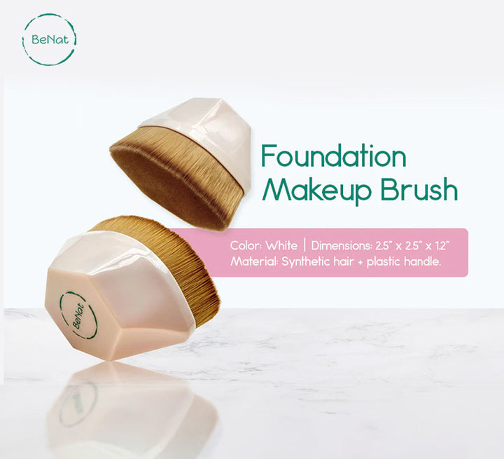 Foundation makeup brush with angled brown bristle head and white handle