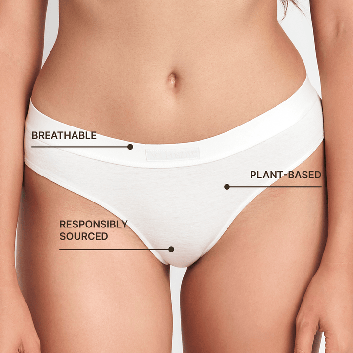 Mid-rise briefs, smooth white stretch fabric, close-up of waistband and leg opening
