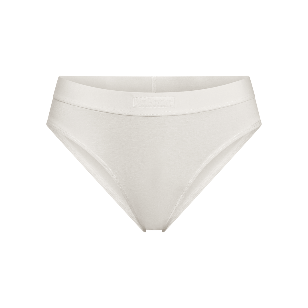 Mid-rise briefs, solid white stretch knit with wide smooth waistband