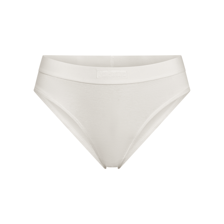 Mid-rise briefs, solid white stretch knit with wide smooth waistband