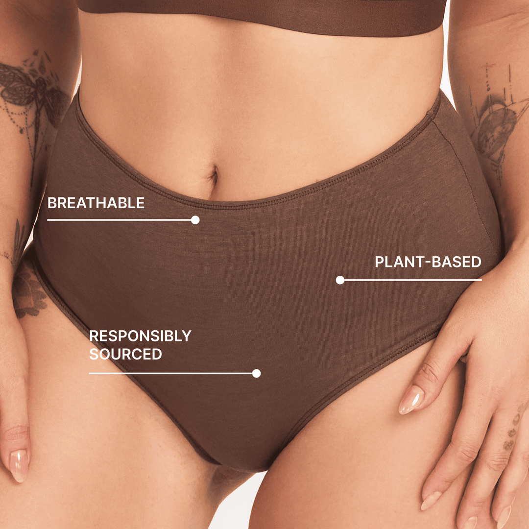 High-rise brief underwear in dark brown with full coverage waist and leg openings.