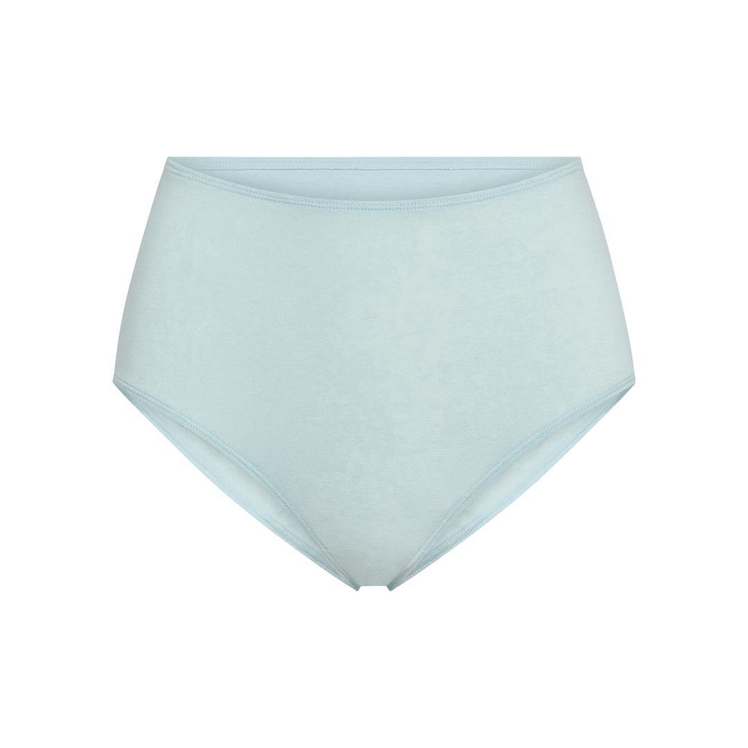 Light blue high-rise brief underwear, flat lay front