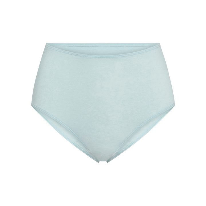 Light blue high-rise brief underwear, flat lay front