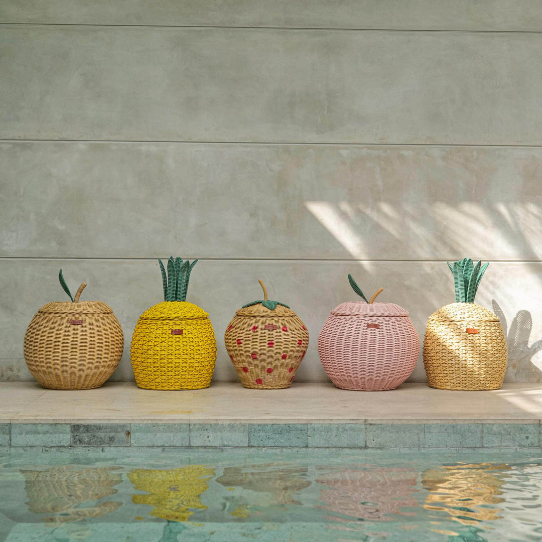 Pineapple Rattan Storage Basket–Yellow (Medium)