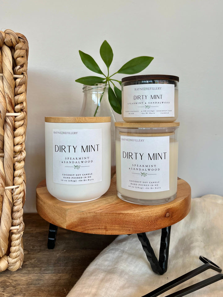 Coconut soy wax candle set with three glass jars and wooden lids, assorted sizes