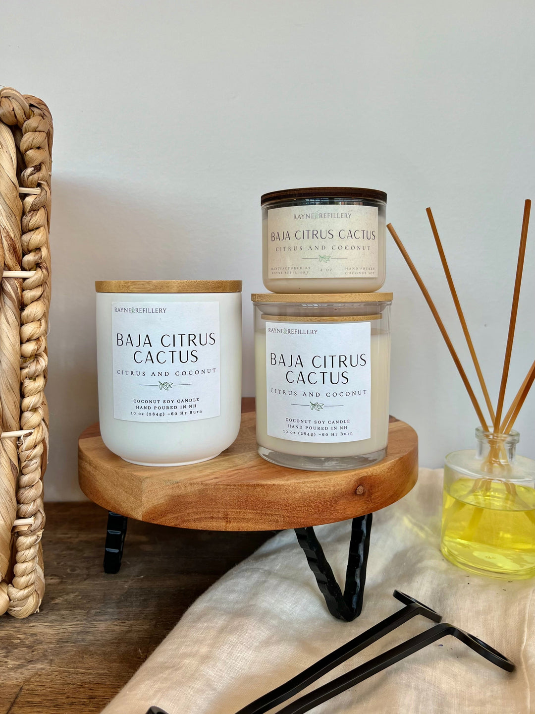 Luxury coconut soy candle, white jar with BAJA CITRUS CACTUS label