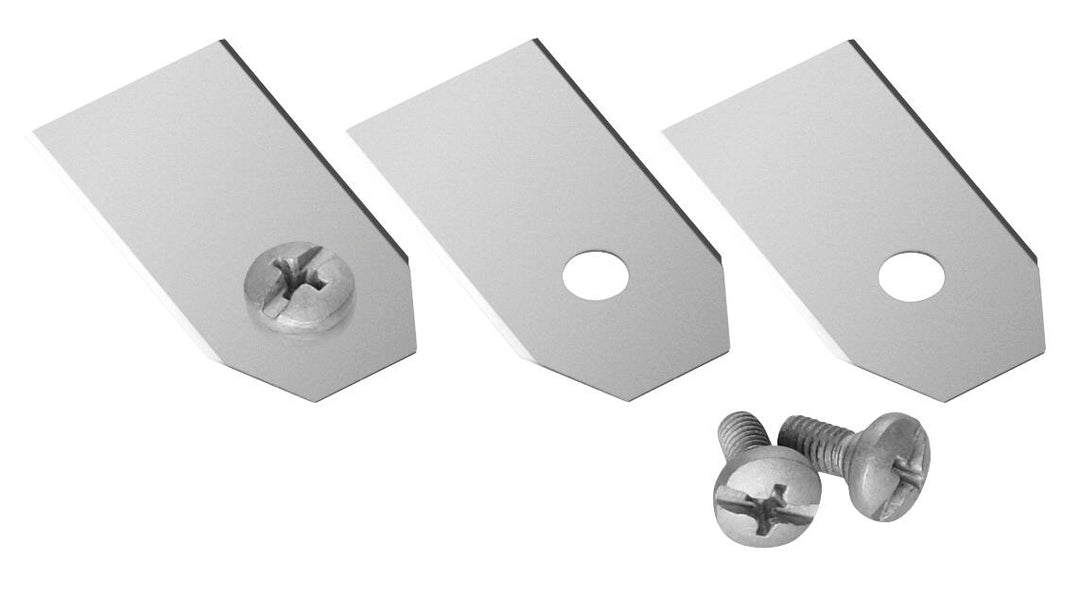 Replacement mower blades with center hole and included mounting screws
