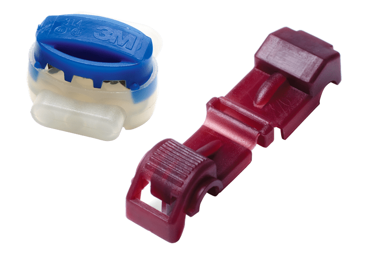 Plastic electrical couplers connectors, blue and red with locking tabs