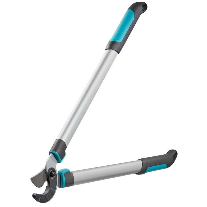 Pruning lopper with extended silver handles and black cutting head