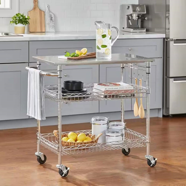 Modern Stainless Steel Kitchen Island Cart with Shelves