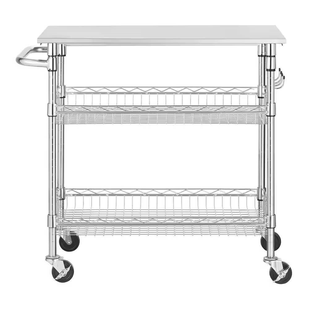 Modern Stainless Steel Kitchen Island Cart with Shelves