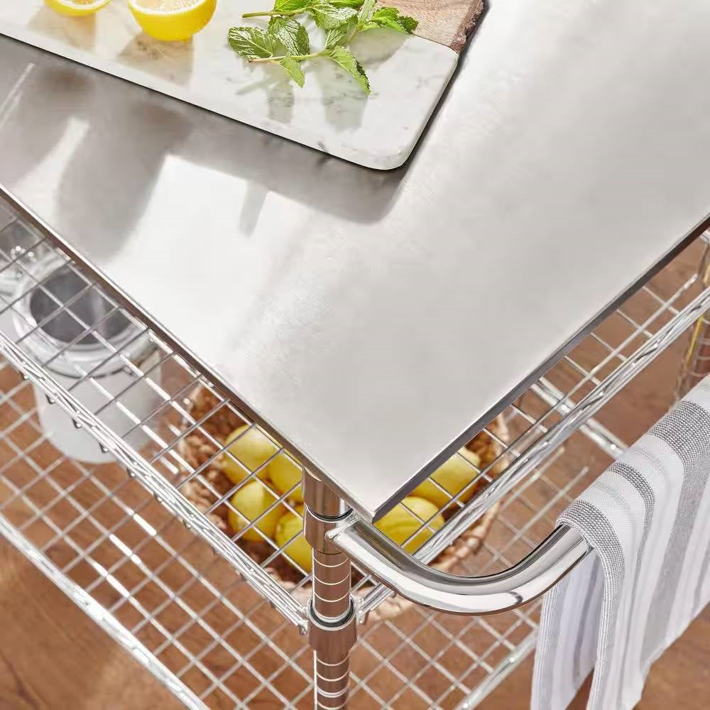 Modern Stainless Steel Kitchen Island Cart with Shelves