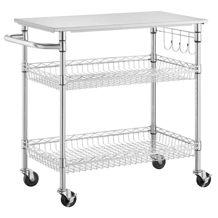 Modern Stainless Steel Kitchen Island Cart with Shelves