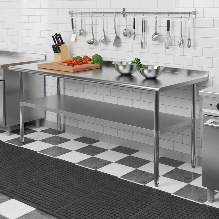 Stainless Steel 72 x 34-inch Kitchen Work Table with Backsplash