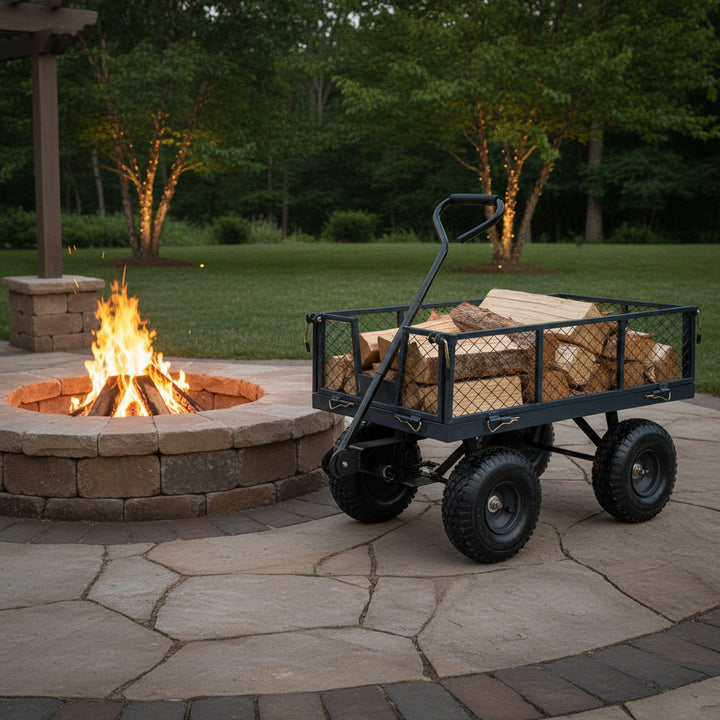 Heavy‑Duty Steel Garden Utility Cart Wagon with Removable Sides – Gray