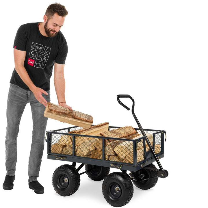 Heavy‑Duty Steel Garden Utility Cart Wagon with Removable Sides – Gray