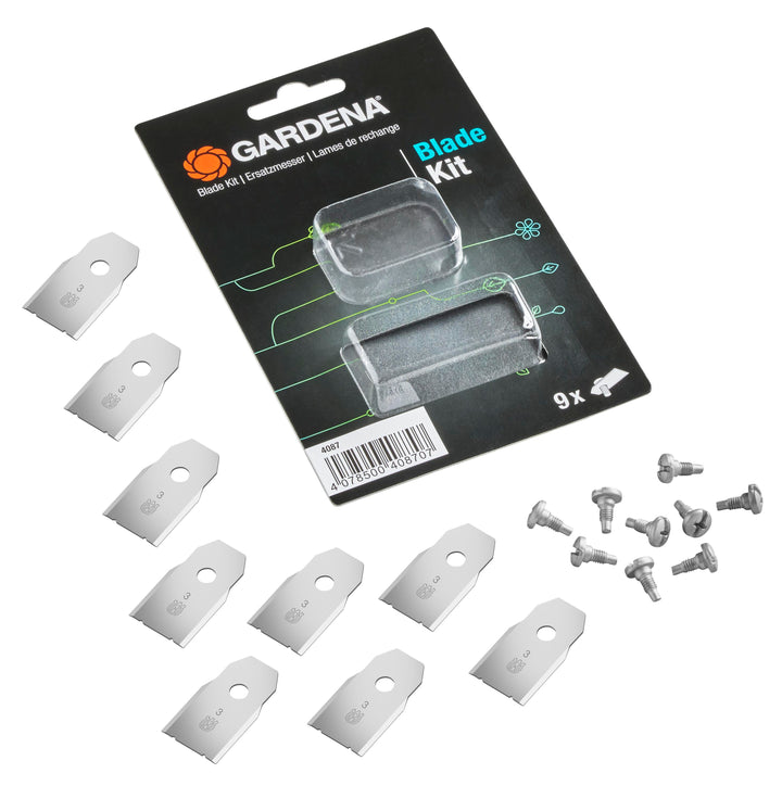 Gardena Blade Kit blister pack with 9 replacement blades and screws