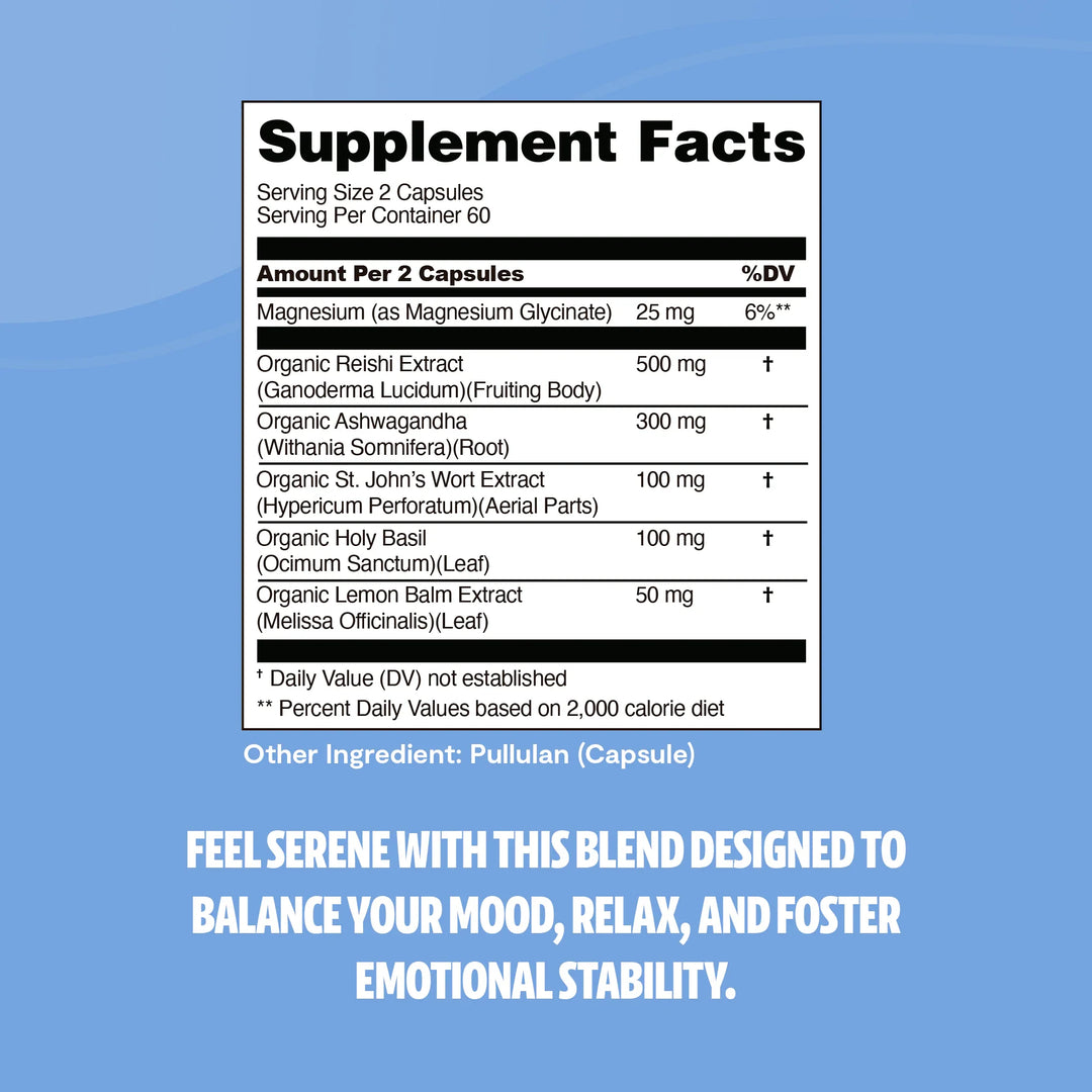 Supplement facts panel on a supplement bottle with magnesium and herbal extract amounts
