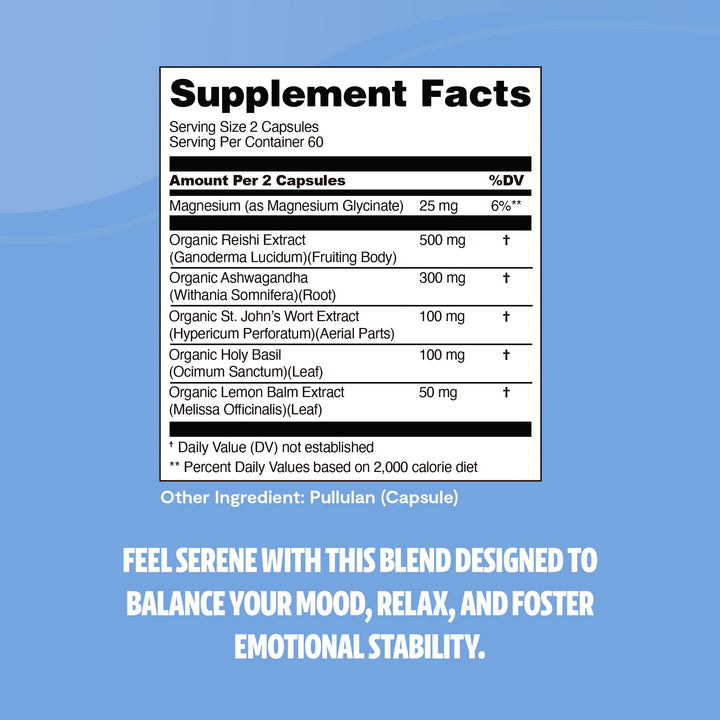 Supplement facts panel on a supplement bottle with magnesium and herbal extract amounts