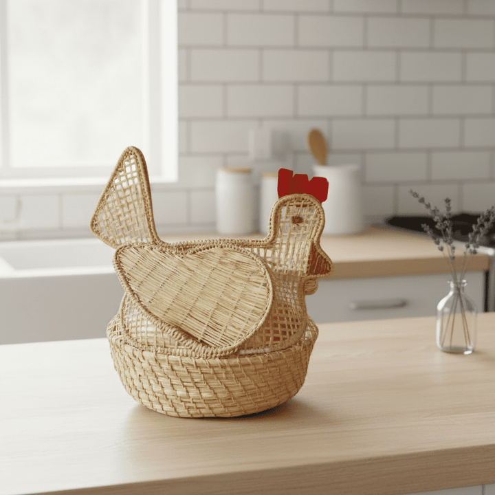 Hen Handwoven Iraca Egg Basket — Basket, [material], MacondoForever