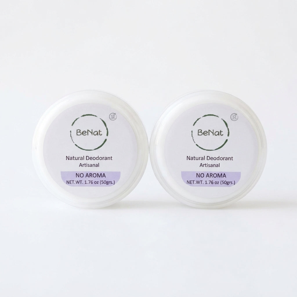 Natural deodorant cream tubs labeled NO AROMA, 2-pack