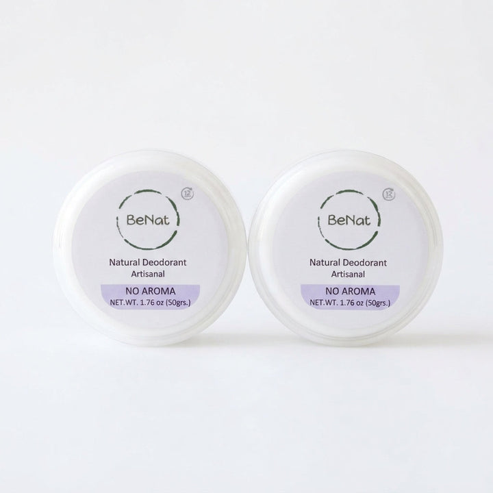 Natural deodorant cream tubs labeled NO AROMA, 2-pack