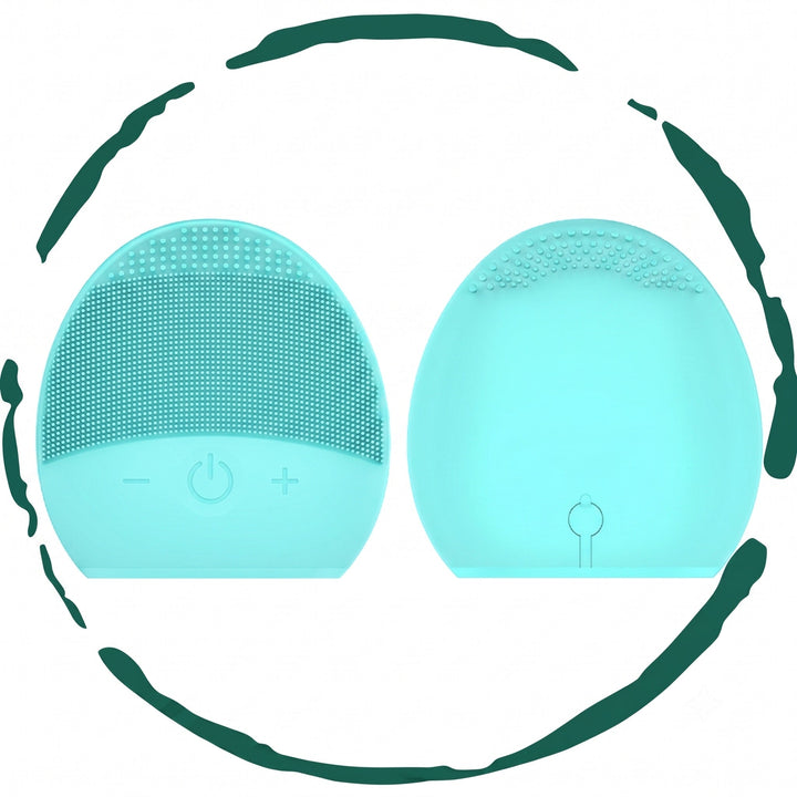 Turquoise silicone facial cleansing brush heads with dotted bristle pads, two-piece set