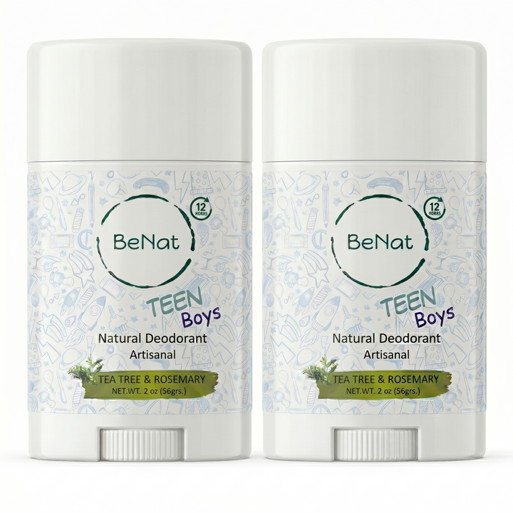 BeNat Teen Boys natural deodorant 2-pack, two blue-labeled stick containers