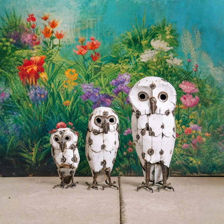 Snowy White Owls - Recycled Metal