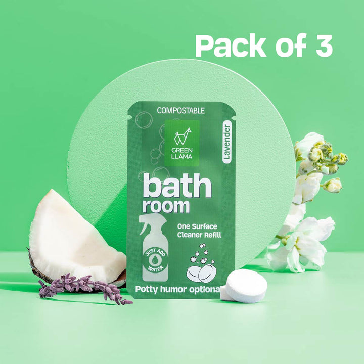 Green Llama bath room one-surface cleaner refill pods, lavender, pack of 3
